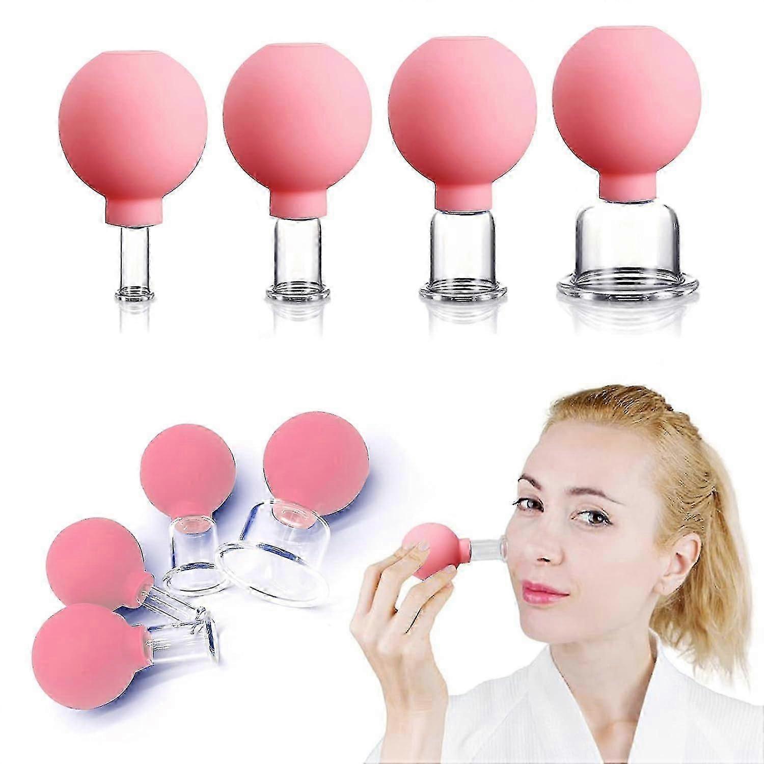 Set di 4 coppette in vetro per il viso Ventosa in silicone Terapia con massaggio con coppettazione Un kit per anticellulite, antirughe e pelle istantaneamente senza età