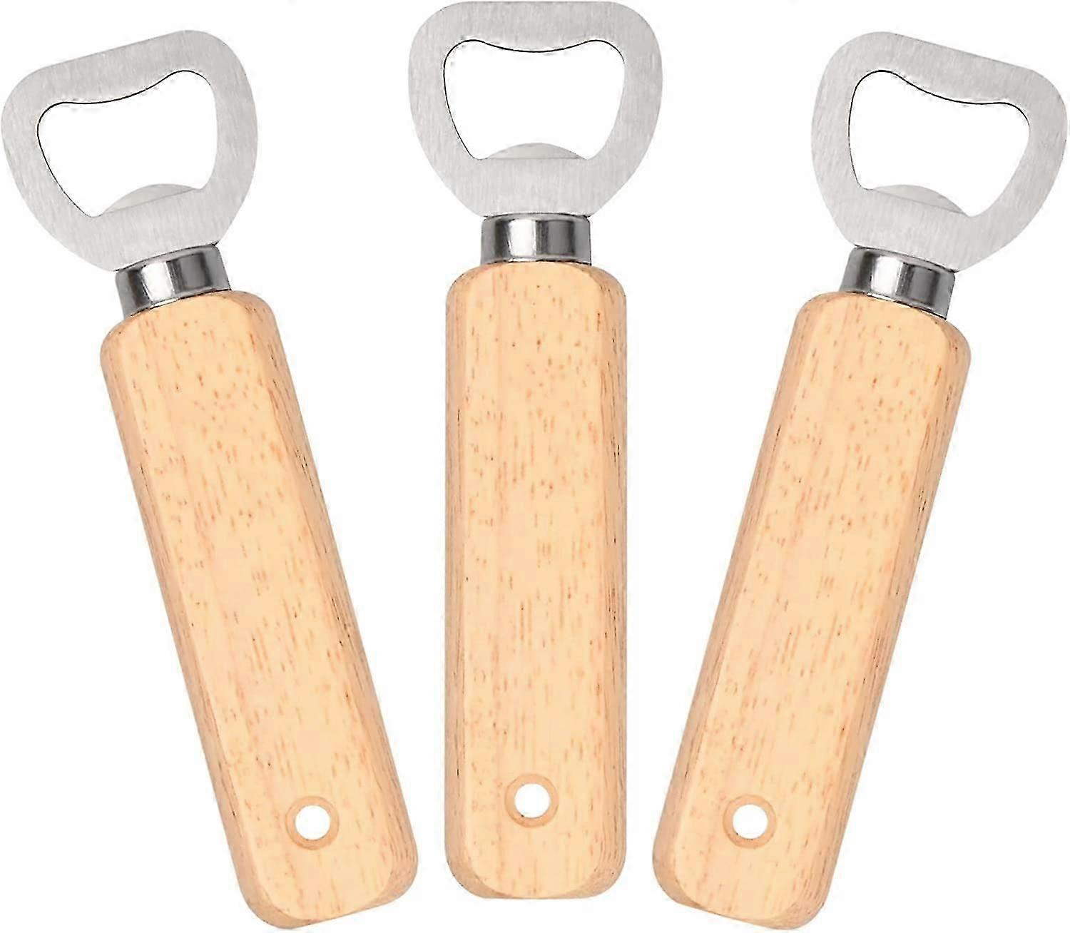 3stk ølflaskeåbner, træ, rustfrit stål med håndtag