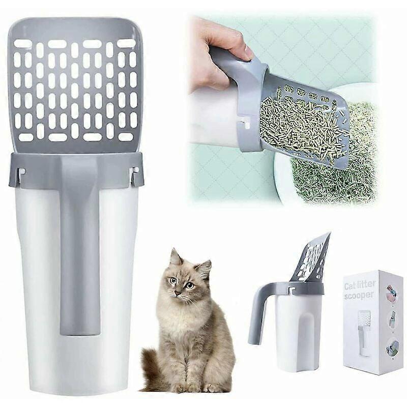Cat Litter Scooper Built-in Detachable Deep Scoop Holder with 1 Roll of Waste Bags with Poop Sifter