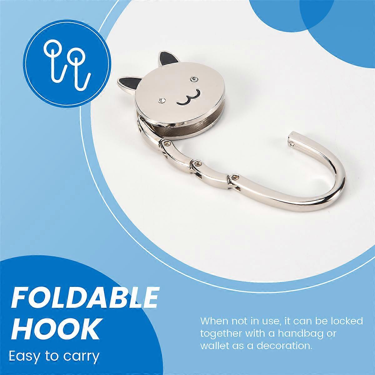  Cartoon Foldable Silver Tone Handbag Hook Antislip Rubber Base