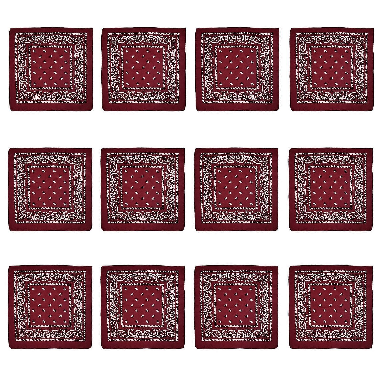 12PCS Unisex Party Bandannas Fashion Neck Scarf Square Kerchief Hiphop Headwrap Breathable Dance Headwrap Burgundy