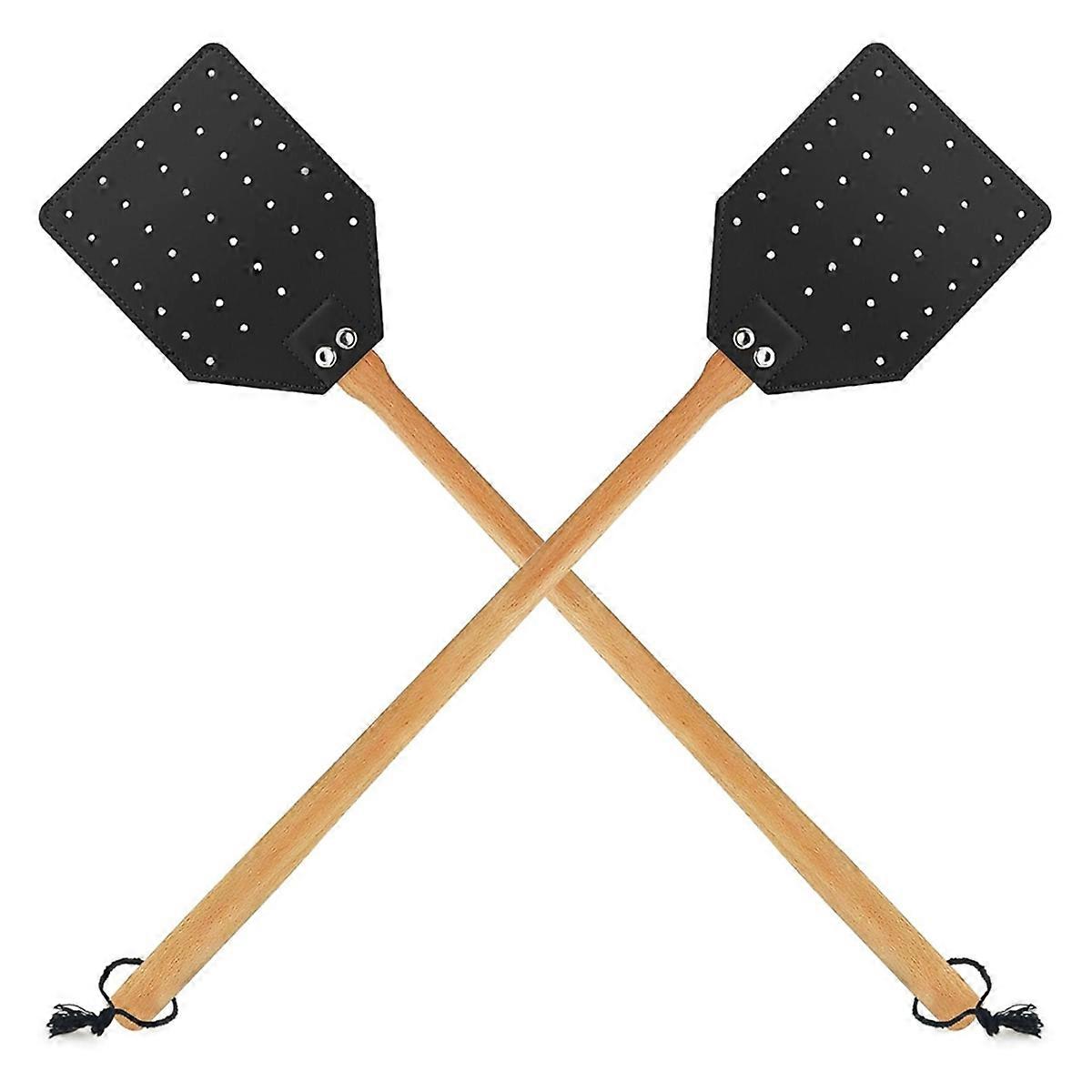 Leather Fly Swatter for Indoors/Outdoors,Duty Flyswatter with Walnut Wood Handle 19.7inch Long Fly S