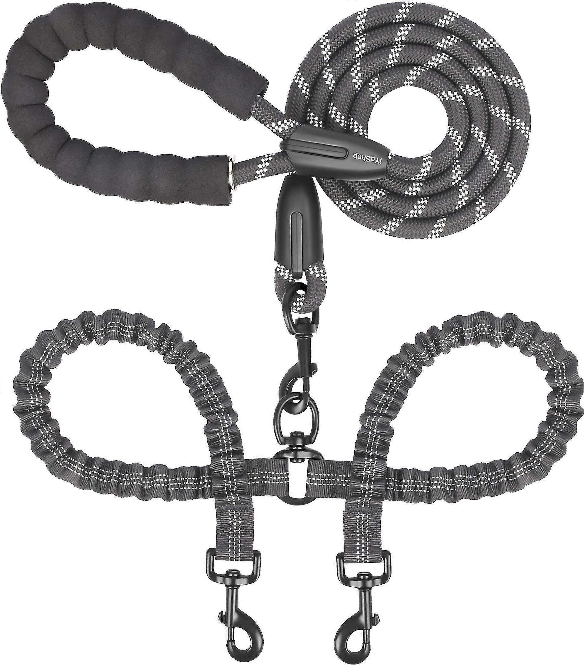 Dual Dog Leash - Tangle-Free 360° Swivel Bungee Leash for Large Dogs (25-150 lbs) in Black, Shock-Absorbing Design