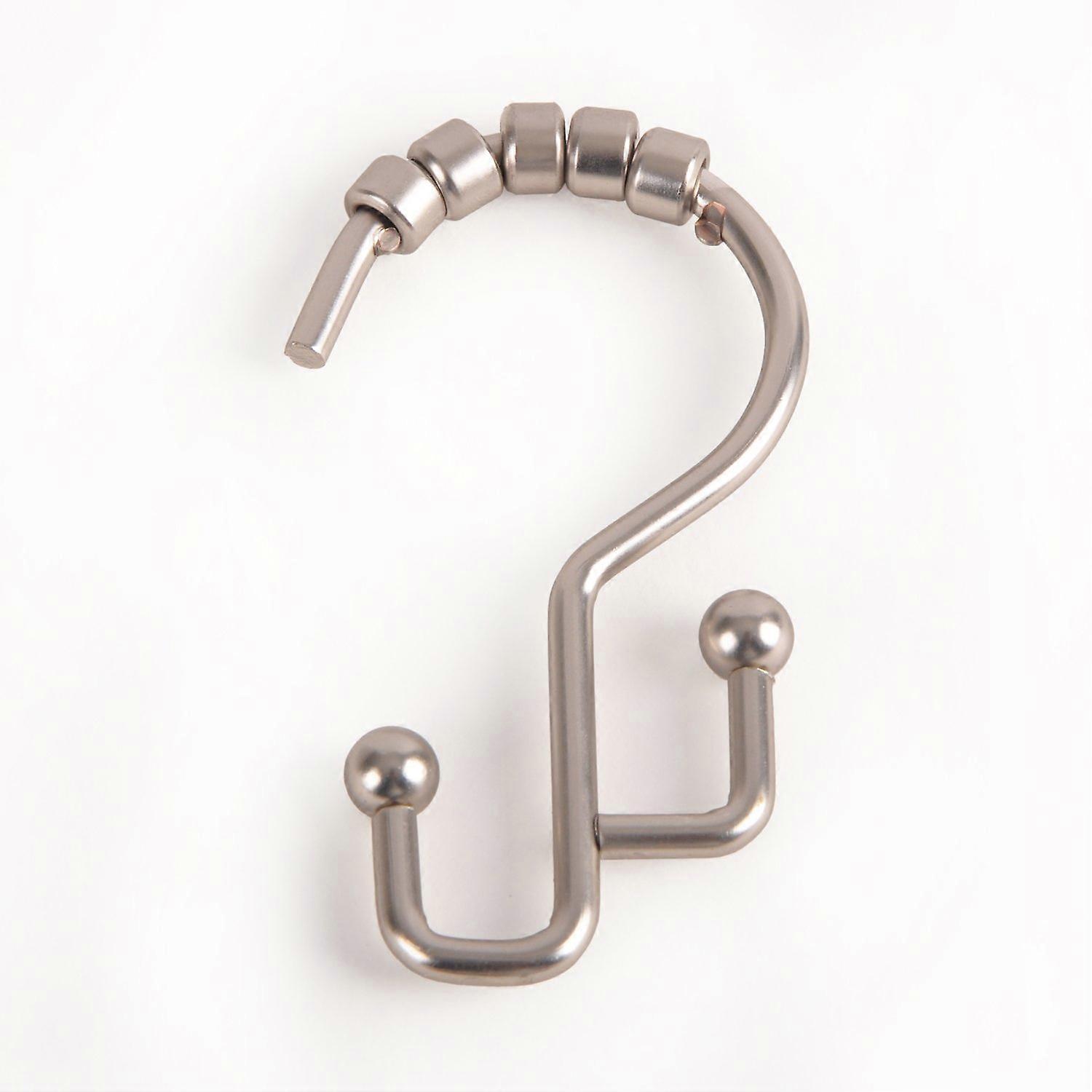 12 Set Double Brushed Nickel Shower Hooks Rust Resistant for Bathroom Shower Curtain or Liner, 2 Inch Size