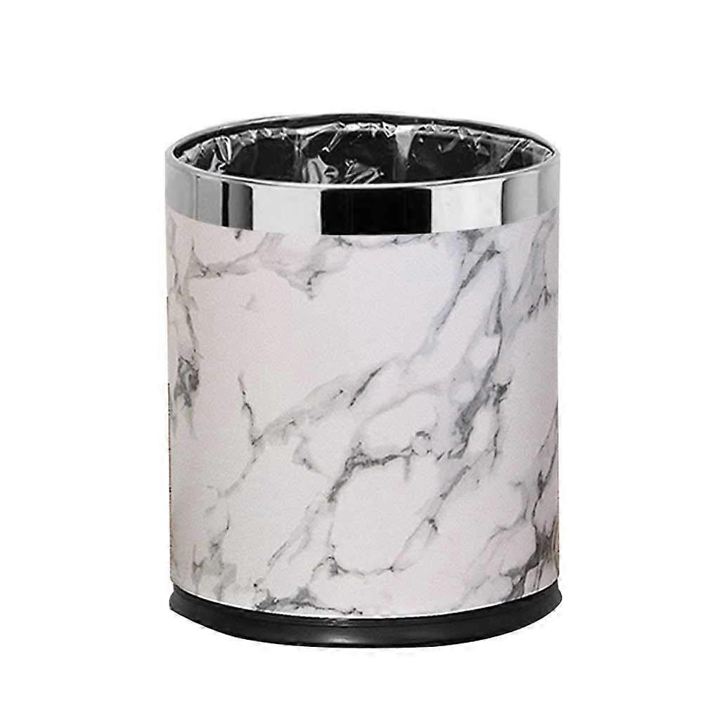 Office Luxury Round Metal Leather Lid Trash Can, Stylish 13-Gallon Waste Container for Modern Workspaces