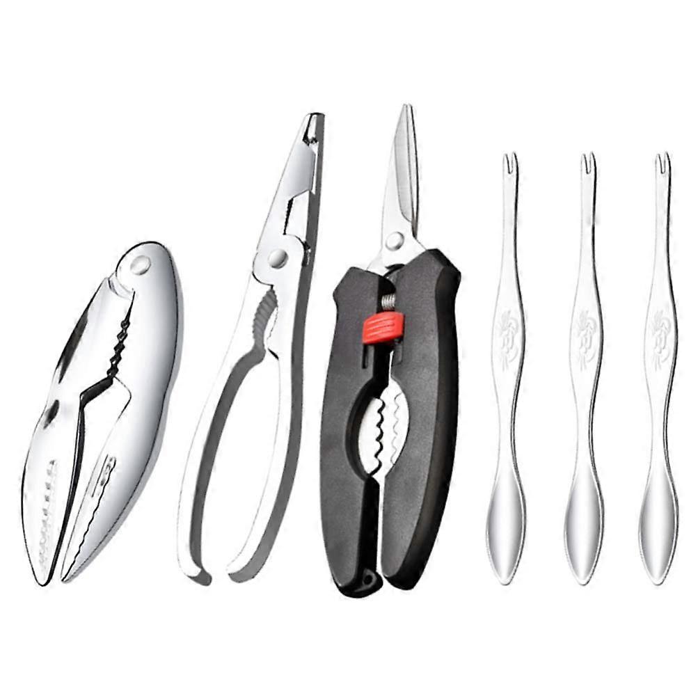 Seafood Tools Nut Plier Set - 6pcs Crab Crackers, Shellfish Picks, Lobster Forks, Metal Utensils for Crab Legs