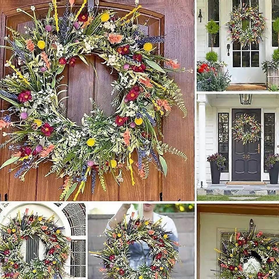 Artificial Wildflower Daisy and Lavender Wreath Front for Door Rustic Farmhouse Decor 20in