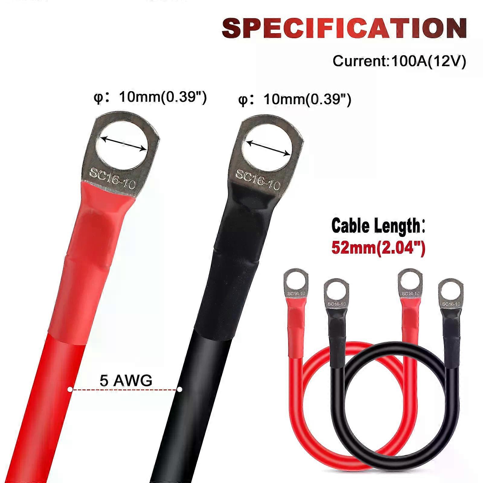 2Pcs with Terminals Battery Cable Practical Connection Cable 2UPS Wire Stranded Red Copper Core Tin-plated Lug For RV Off Switch