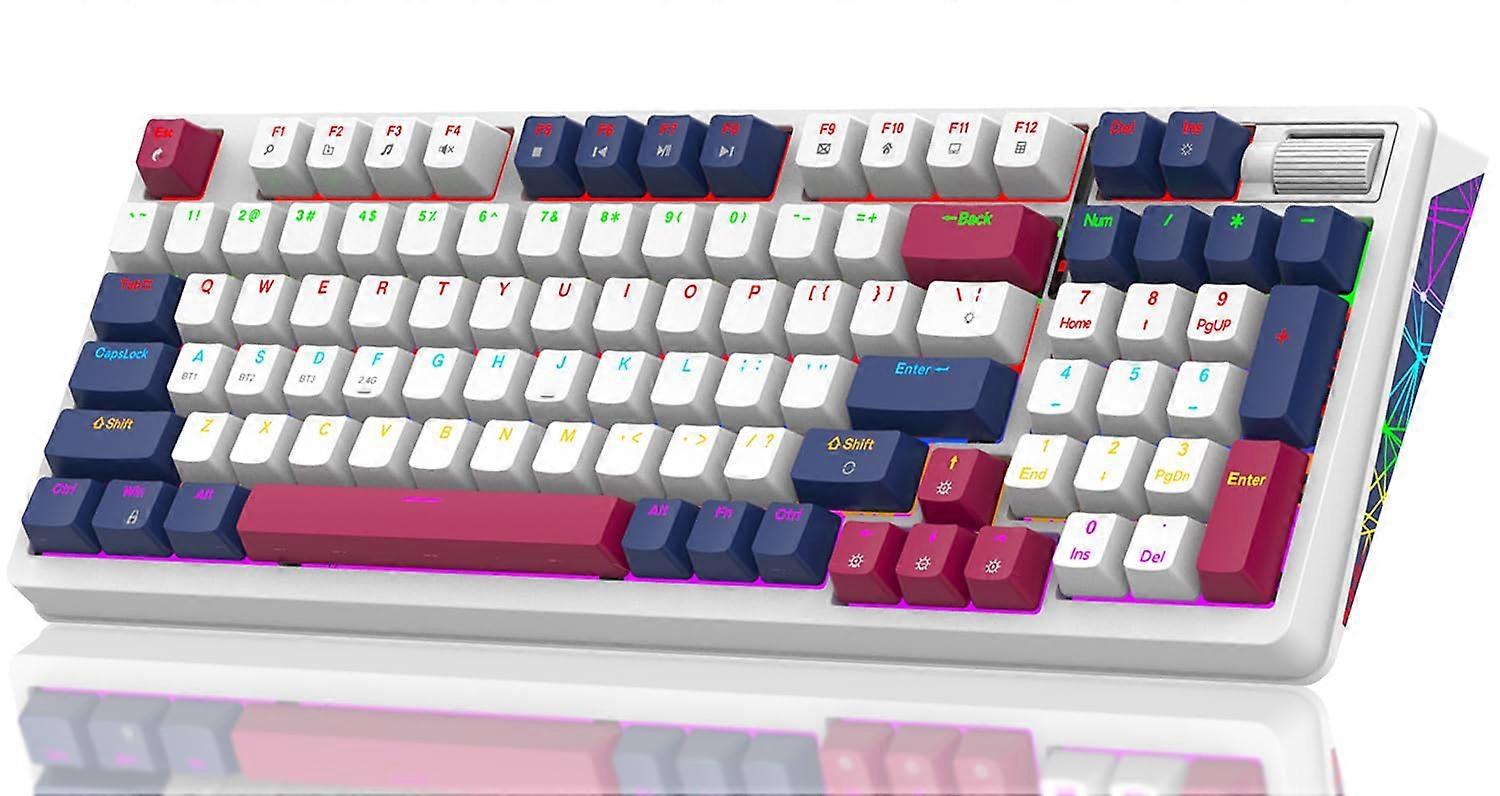 Wireless Mechanical Keyboard with PBT Keycaps, Hot Swappable, RGB Lighting, Tri-Mode Connectivity, 98 Keys, White Color