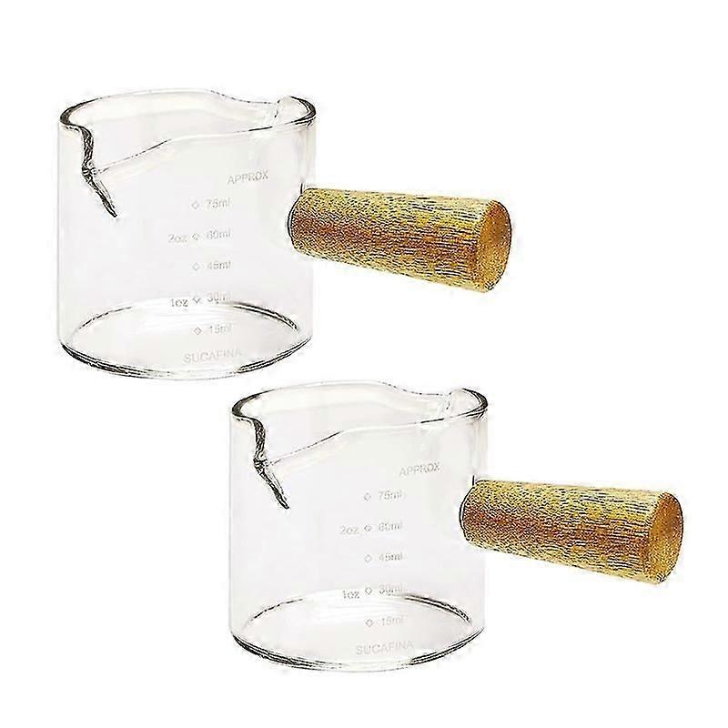2Pcs Double Spouts Espresso Shot Glasses Measuring Glass Espresso Cups Cookware with Wood Handle for