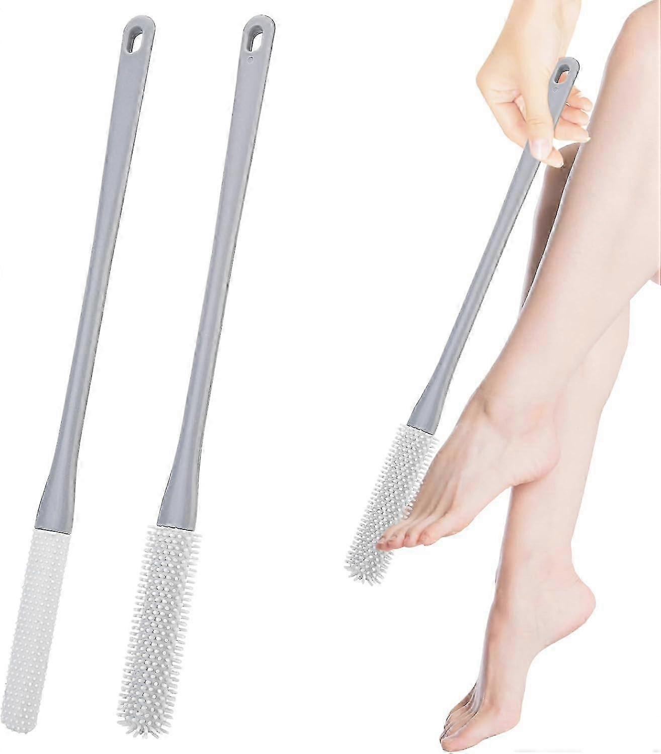 Escova de pé de chuveiro de cabo longo com silicone macio de 40 cm para peeling e cuidados eficazes com os pés