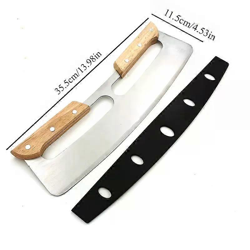 Wooden Handle Pizza Cutter Curved Blade Large Stainless Steel Pizza Slicer Sharp Rocker Blade Semi Circular Shaver Baking Tool