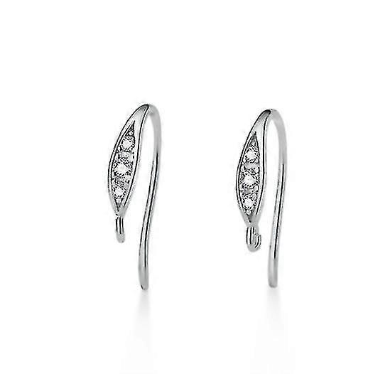 (1ペアホワイトゴールド)ダイヤモンド付きカーブスターリングシルバーイヤーフック