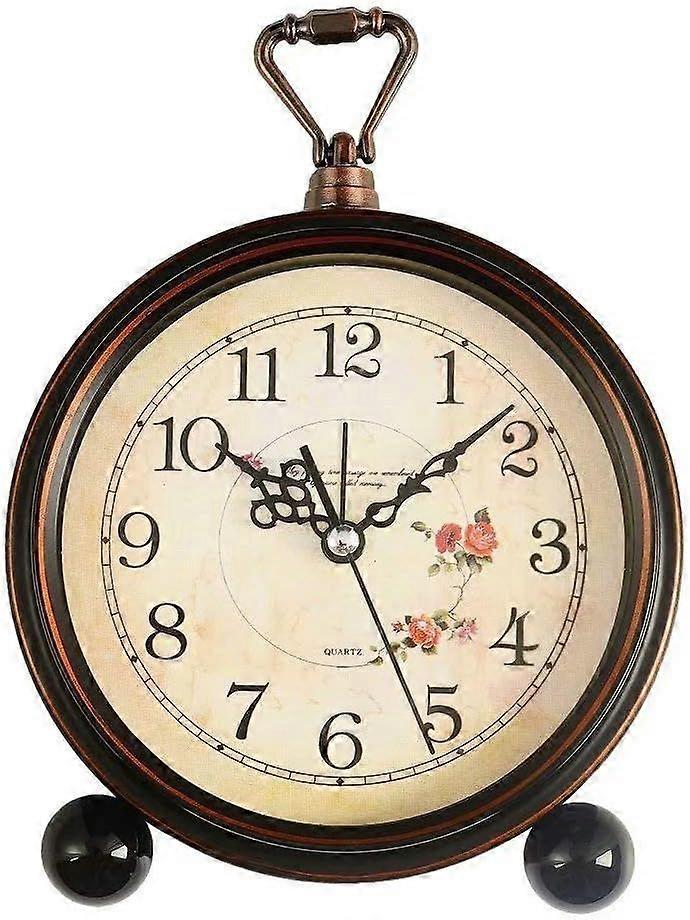 Loud Alarm Clock, Vintage Retro Decorative Quiet Non-Ticking Night Light, Quartz Analog Desk Table Clock Battery Operated (Roses)