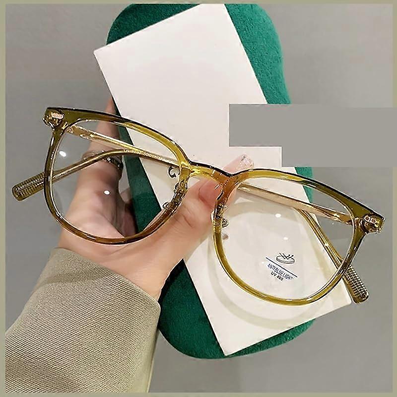 Large Presbyopic Glasses Anti Blue Light Reading Glasses Green +0.00 Stylish Computer Readers with Flat Light Mirror