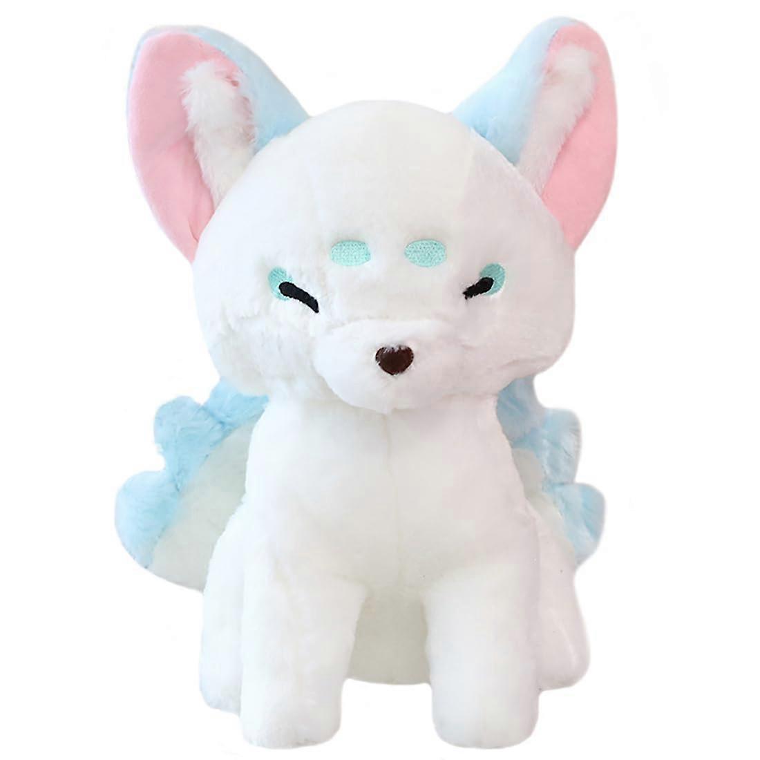 Furry Nine-Tailed Fox Stuffed Animal Plush Toy Kyuubi Kitsune White Fox Cuddle Doll 14.9"x11.8"x7.8" Realistic Design