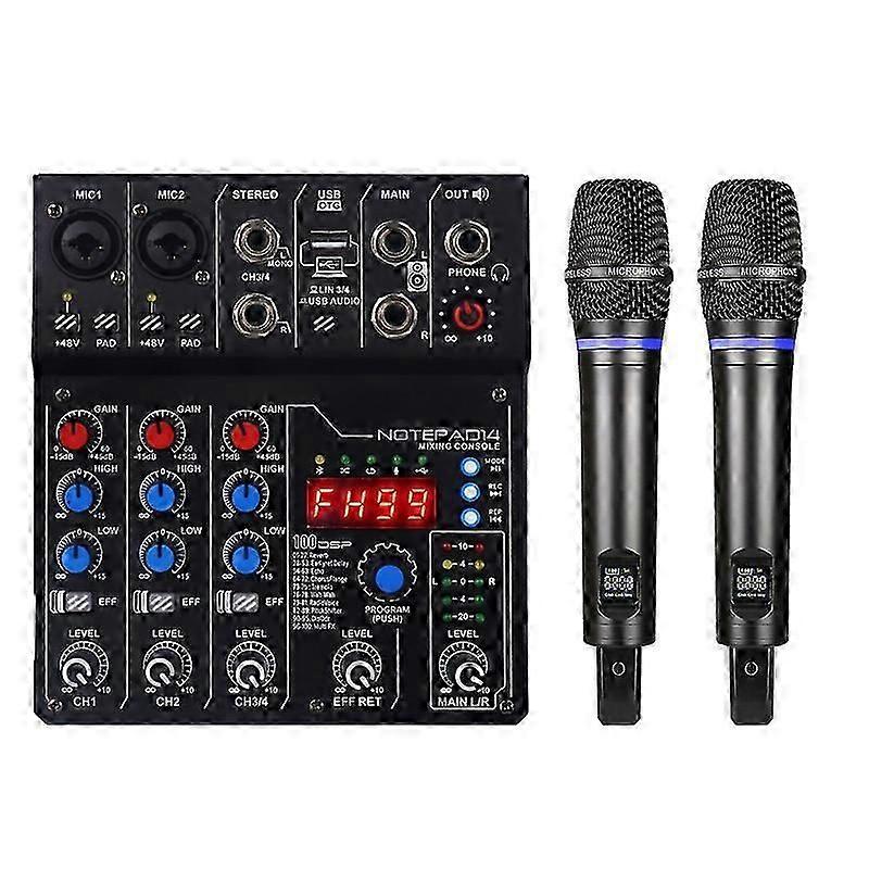 Dj Console Mixer Soundcard With Bluetooth 4 Channel Uhf Wireless Microphone For Studio Recording Dj Karaoke