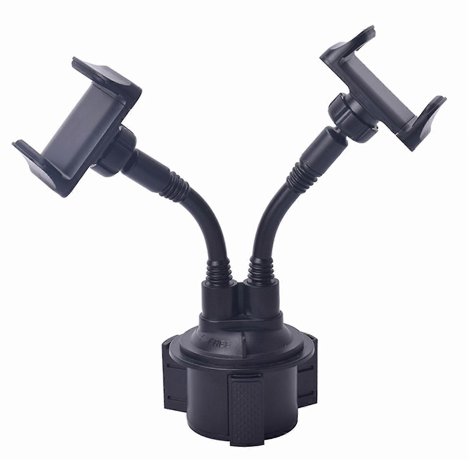 Dual Phone Holder Car Mount Double Cup Stand 360 Rotatable Height Adjustable