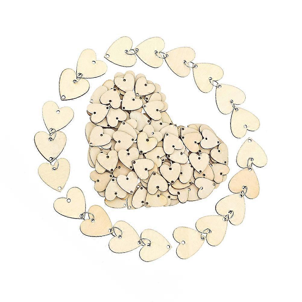 100Pcs Creative Heart Shaped Wooden Slices Delicate Chips DIY Scene Decorative Props for Party Wedding (with 100Pcs Iron )