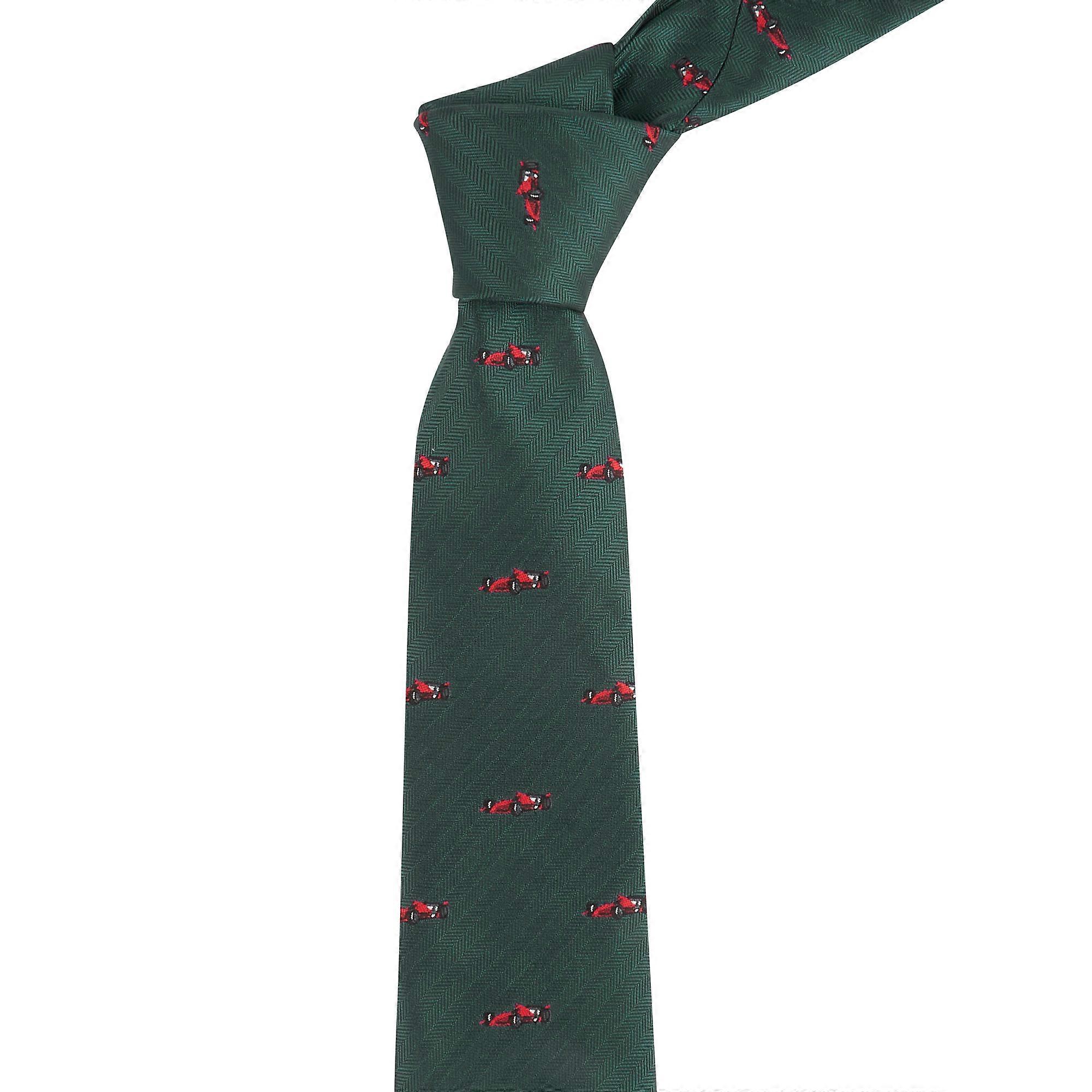 Dark Green Formula 1 Car Herringbone Tie