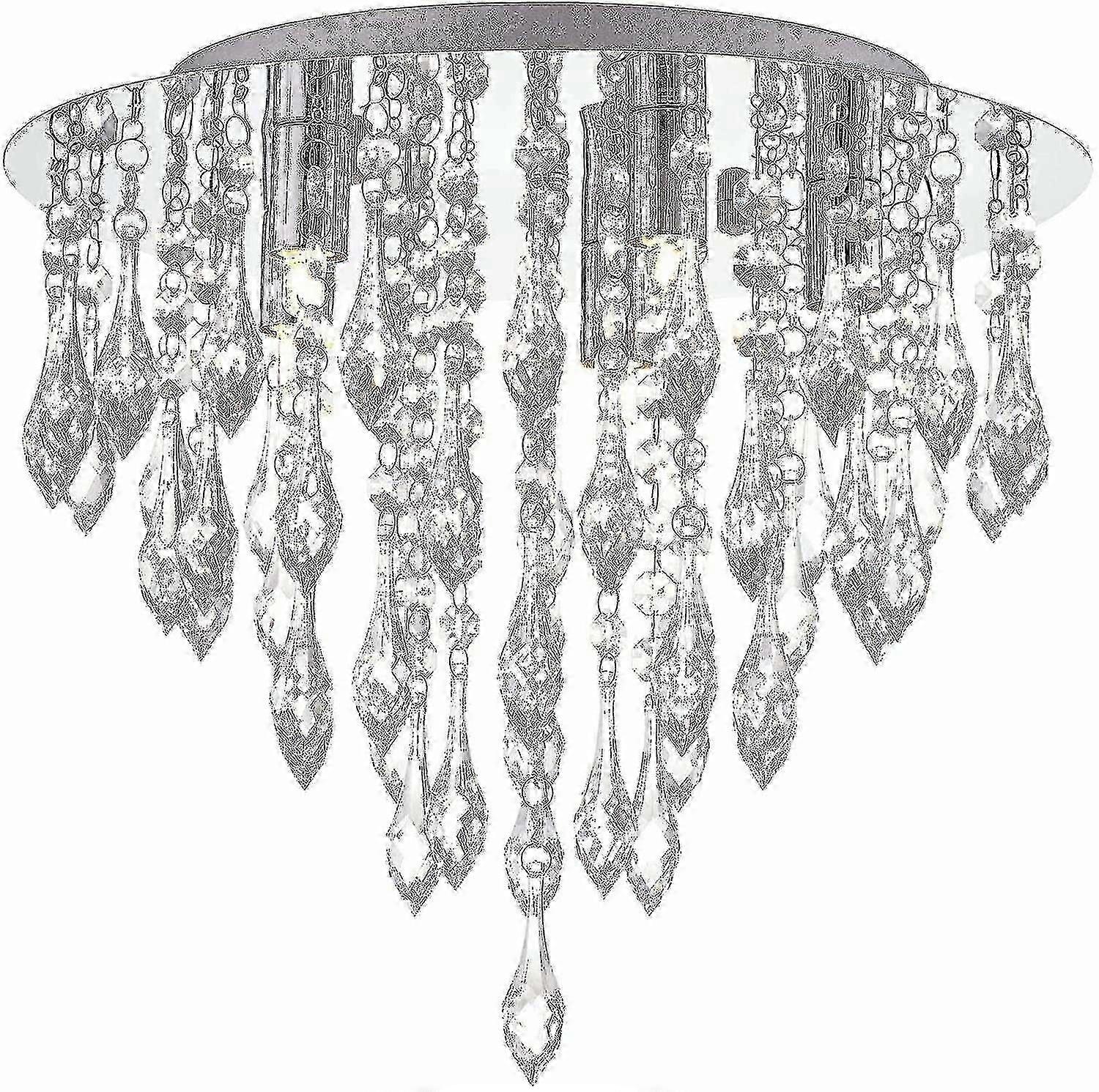 Modern Crystal Chandelier Flush Mount Ceiling Light with Droplets Chrome Round