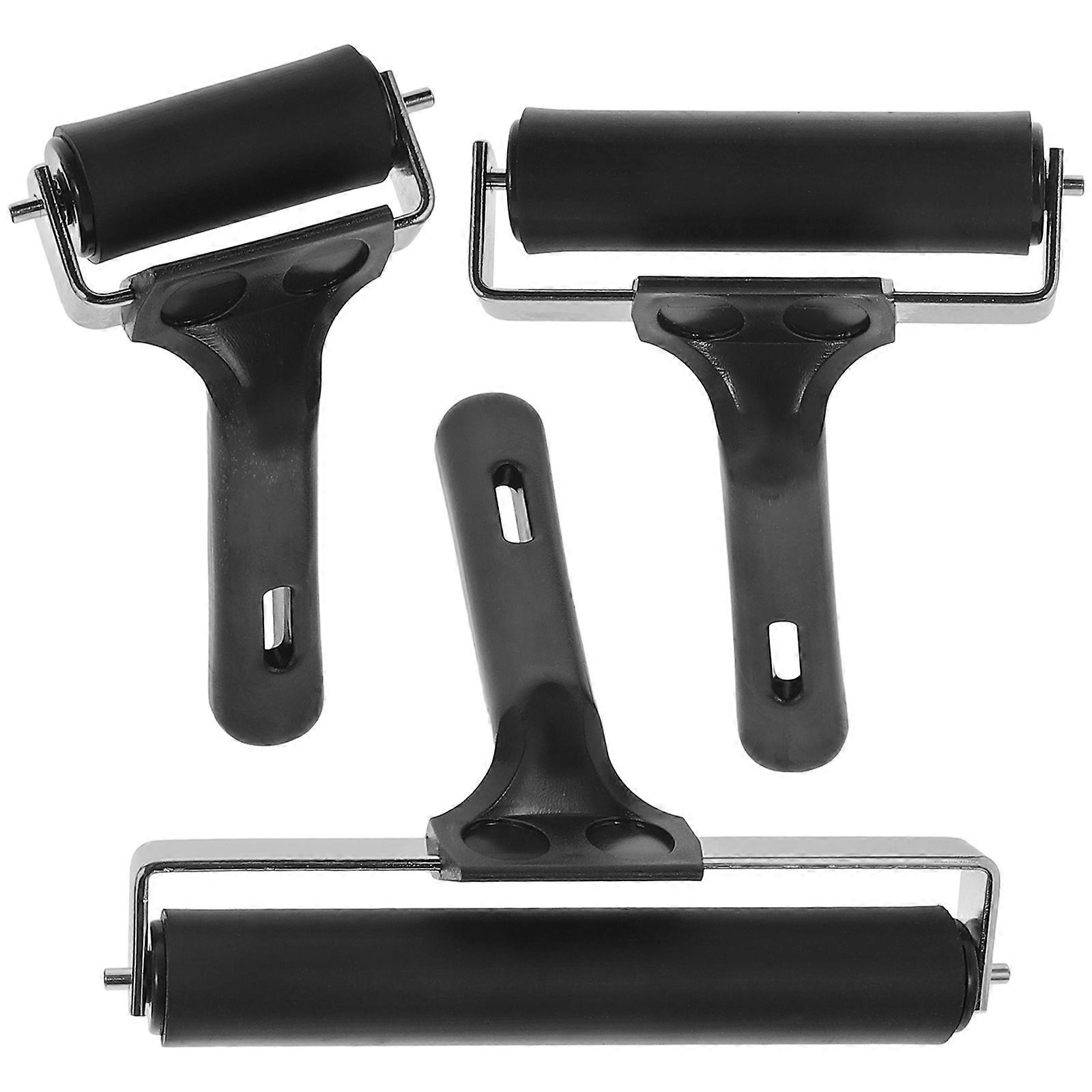 Wood Handle Rubber Printing Roller Printmaking Tool Printmaking Rollers Ink Roller For Printing 3Pcs