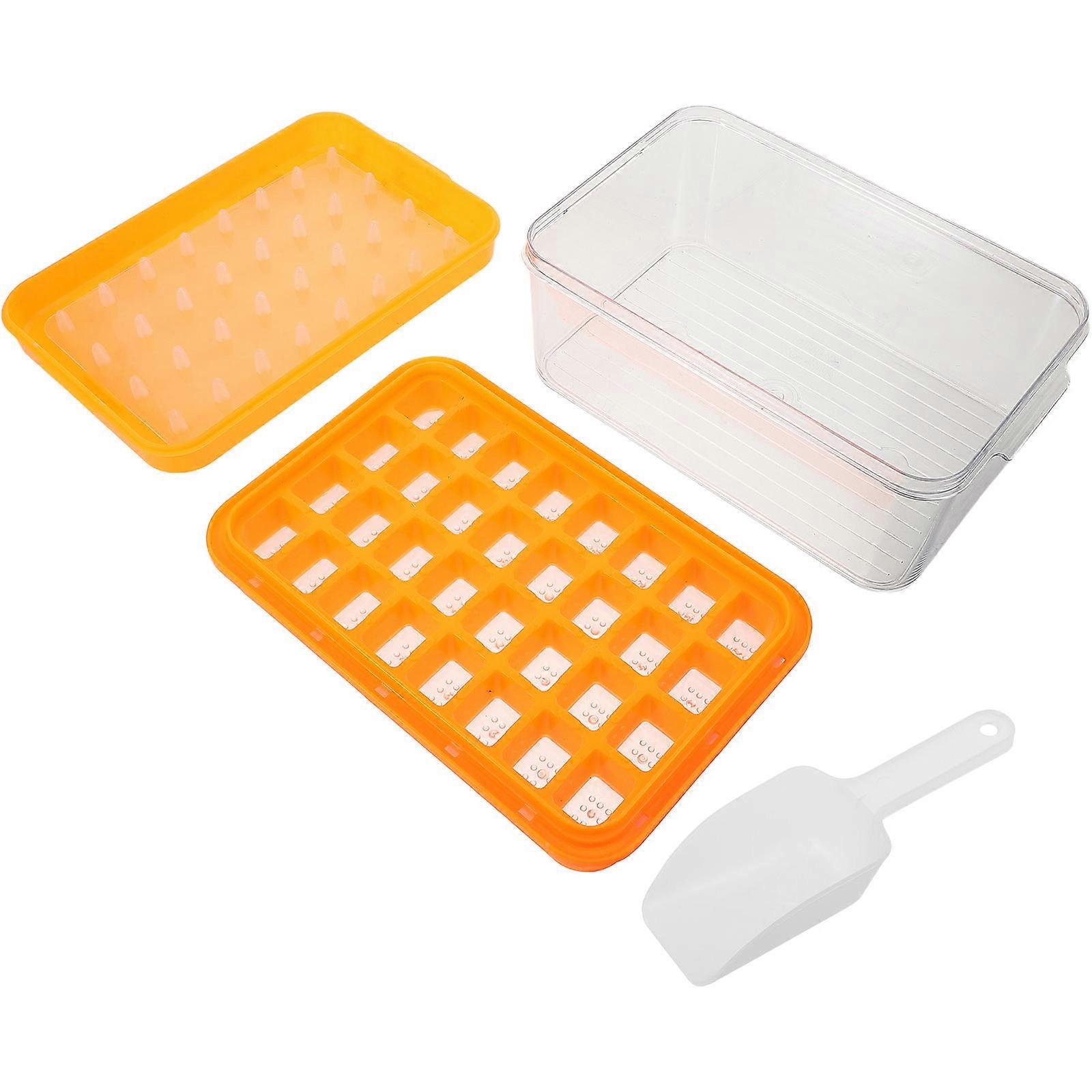 Stackable Ice Cube Tray With Lid And Bin PP Material Orange 22.00X14.00X11.00CM Ice Making 1Pcs