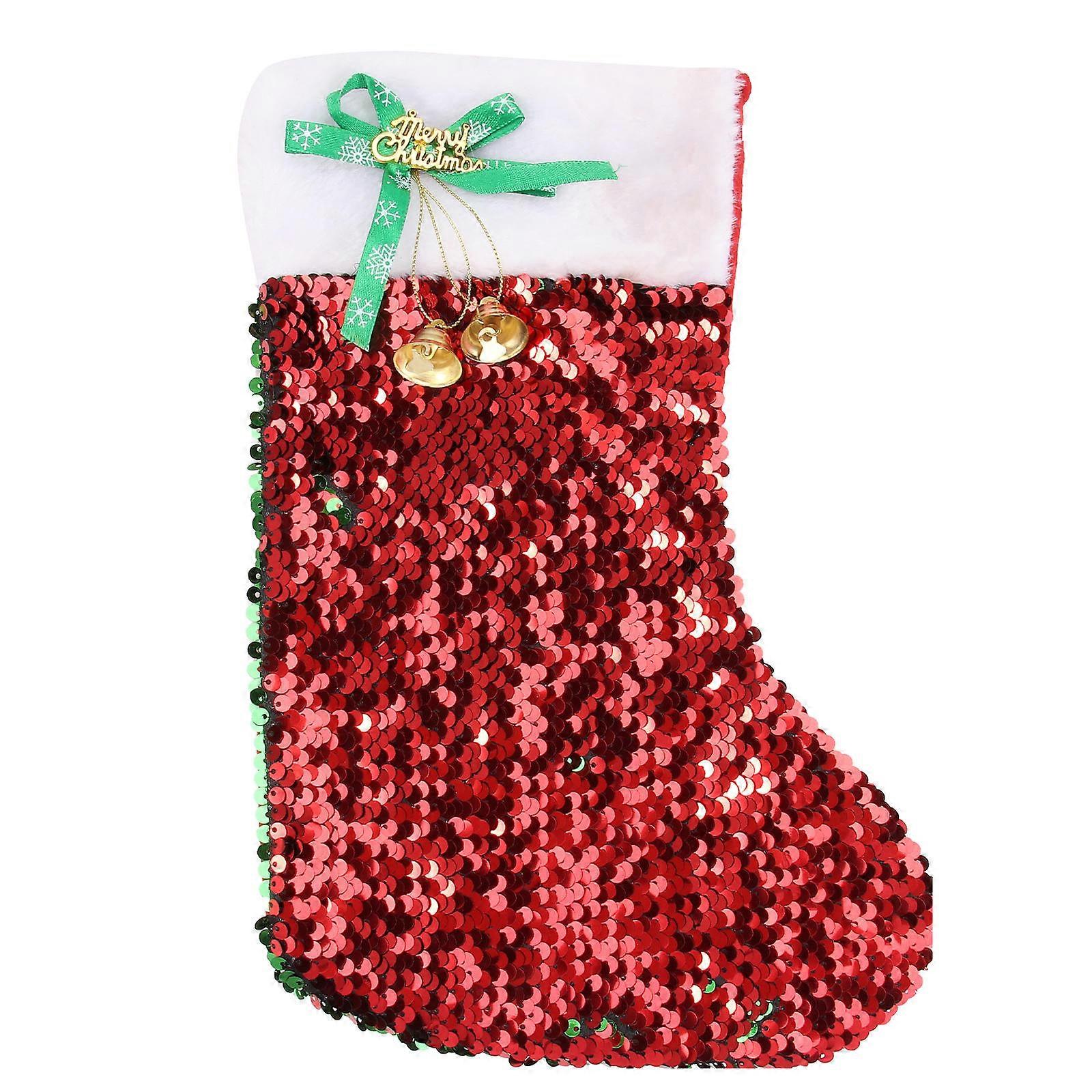 present Packaging Christmas Stocking Candy Bag Red 30x20cm Sock-Shaped For Shopping Mall Event 1Pc