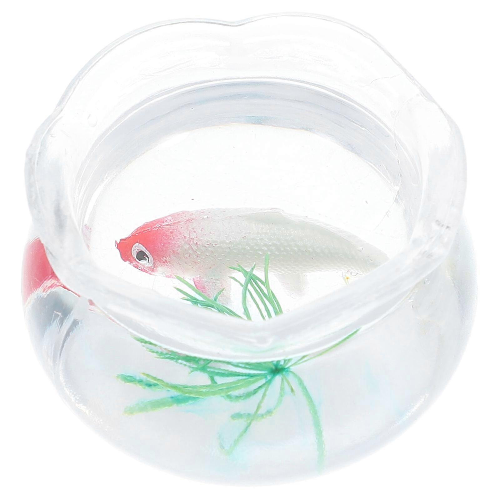 Miniature Fish Bowl Dollhouse Mini Scene Model Tiny Fish Tank Accessories For Desktop Decoration Oval Shape Realistic Design 1Pack