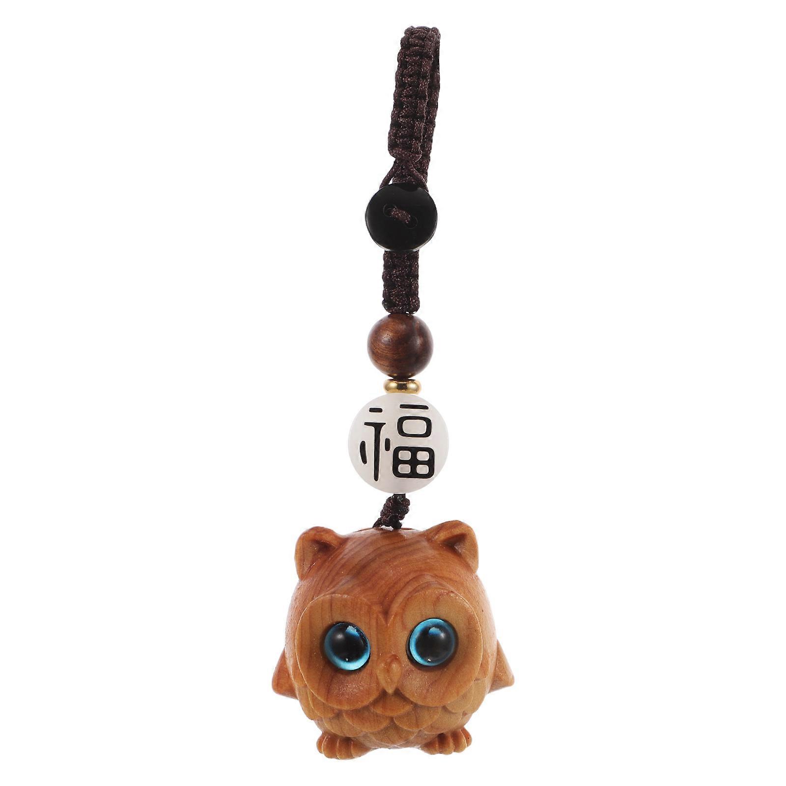 Hand-Carved Wooden Owl Keychain Decorative Pendant Bag Charm Small Size For Daily Use 1Pack