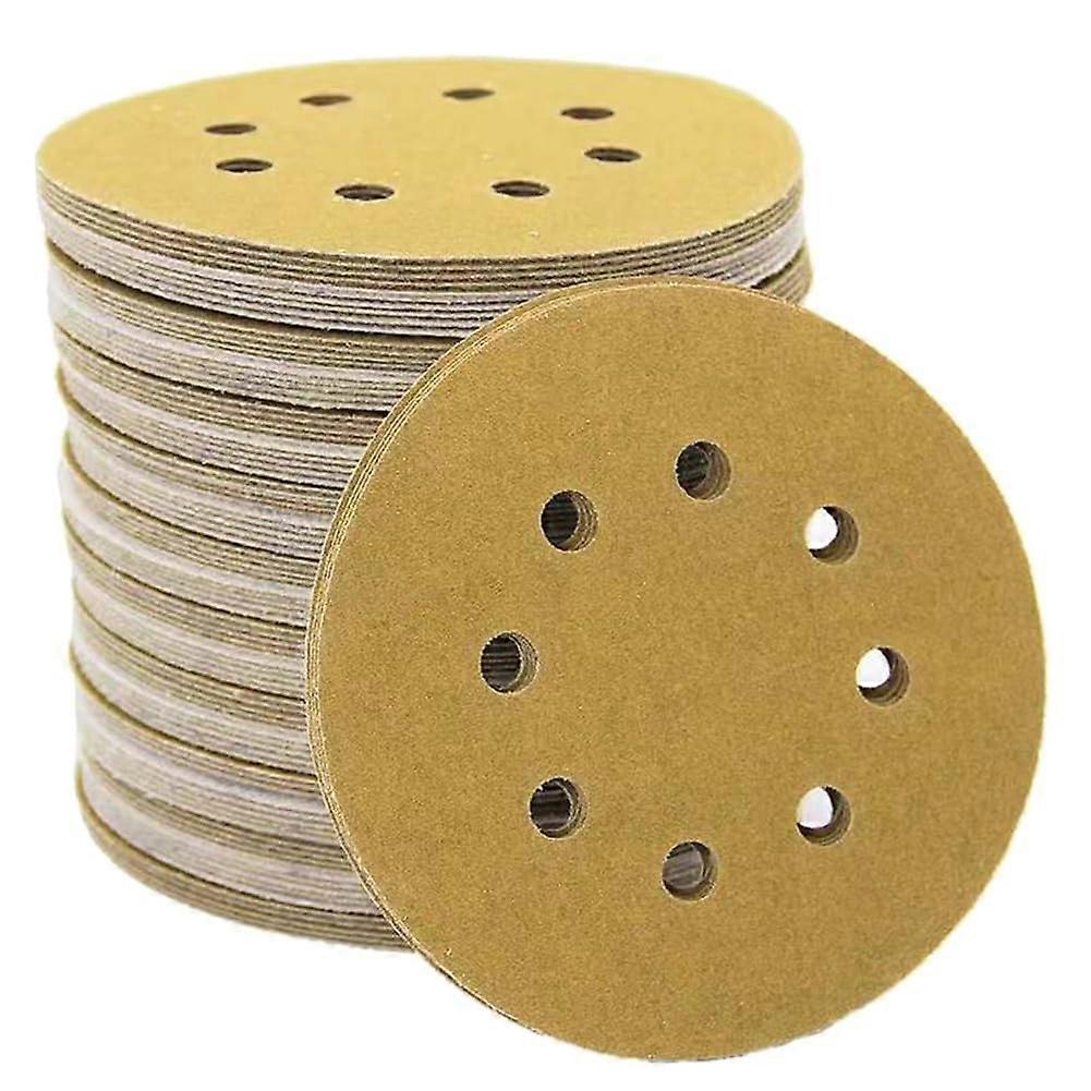 100 Pieces 5 Yellow 8-Hole P120 Hook and Loop Aluminum Oxide Sanding Discs for Polishing in Orbital Sanders