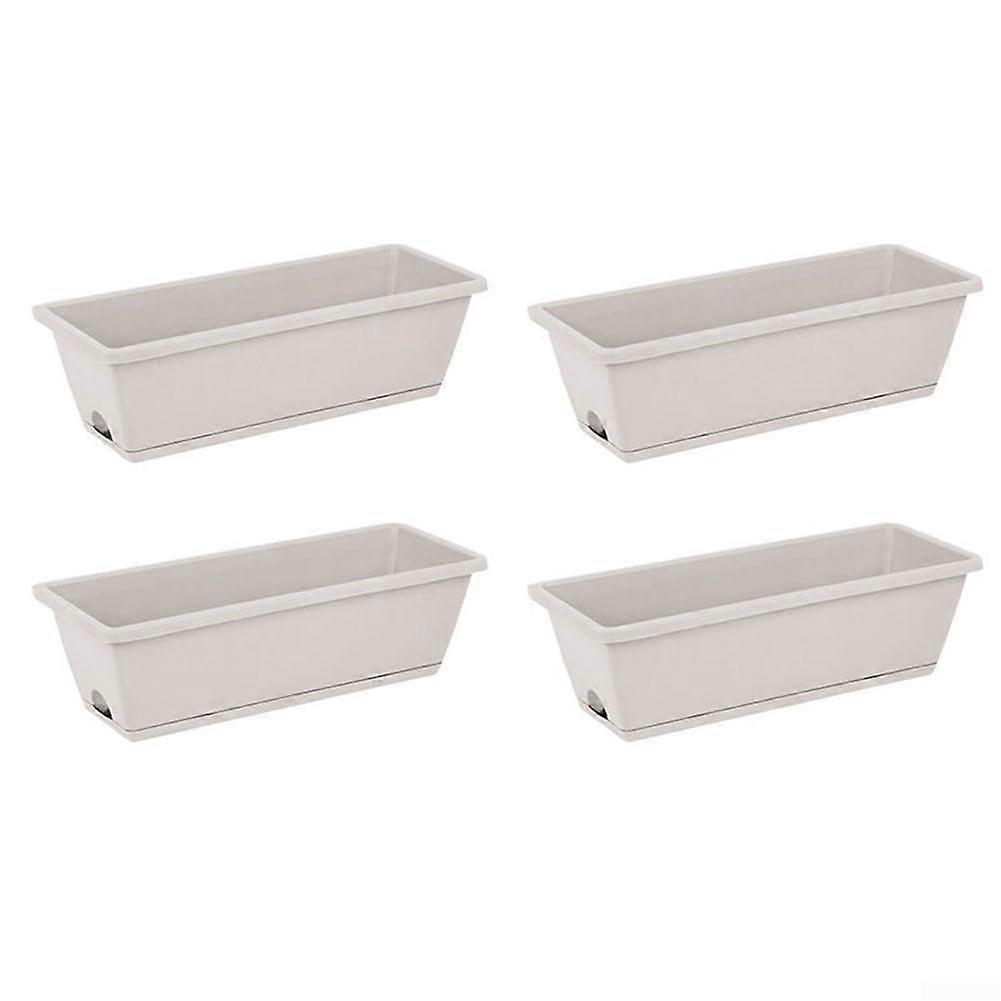 Set of 4 Grey Plastic Flower Boxes for Window Sill and Balcony, Ideal for Vegetables and Succulents
