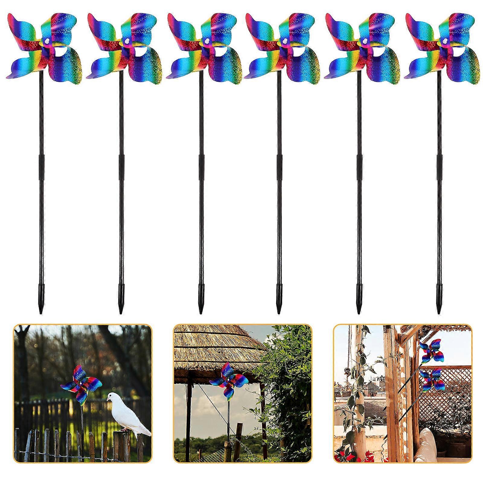 6pcs Reflective Pinwheels Wind Spinners Outdoor Lawn Garden Windmill Decor Durable for Patio Backyard Nursery Use