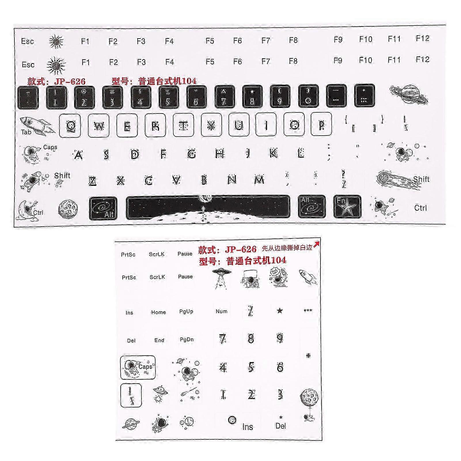 2 Pcs Keyboard Stickers Universal Desktop Computer Mechanical Gaming Replacement Keyboard Keycap Matte Stickers