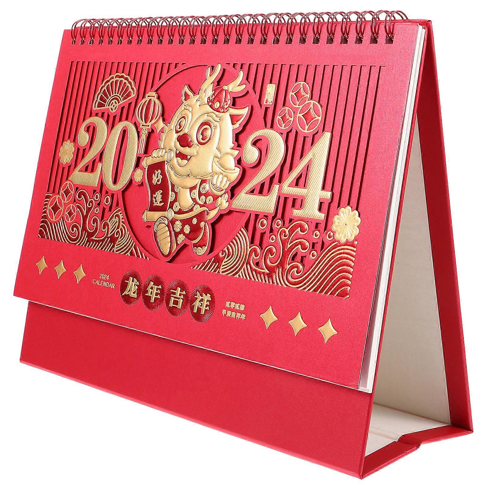 Chinese Style Calendar Desk Ornament For Desktop Organization Dark Red Rectangular Date Tracking 1Set