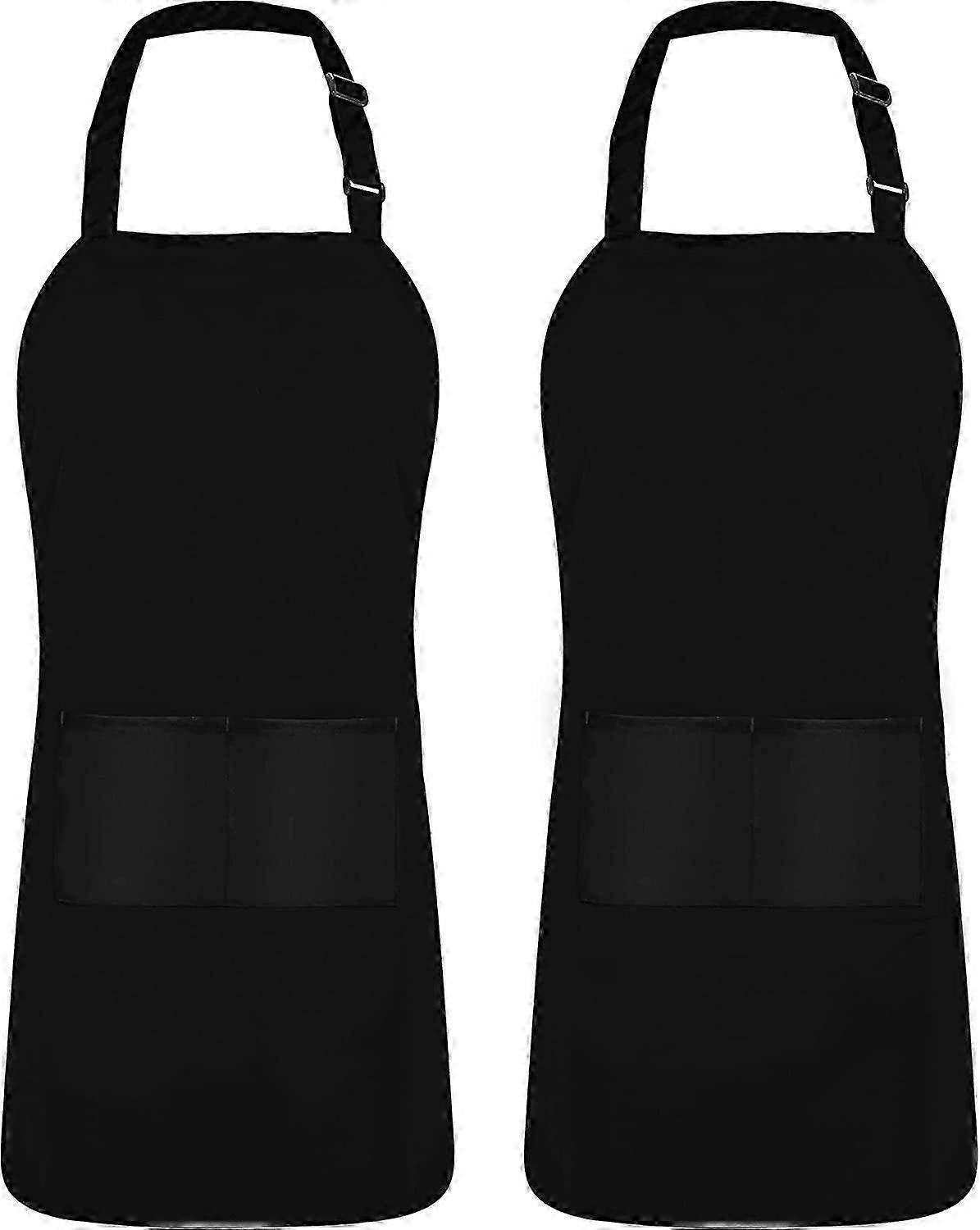 Adjustable bib apron with 2 pockets extra long neck strap black kitchen apron for cooking