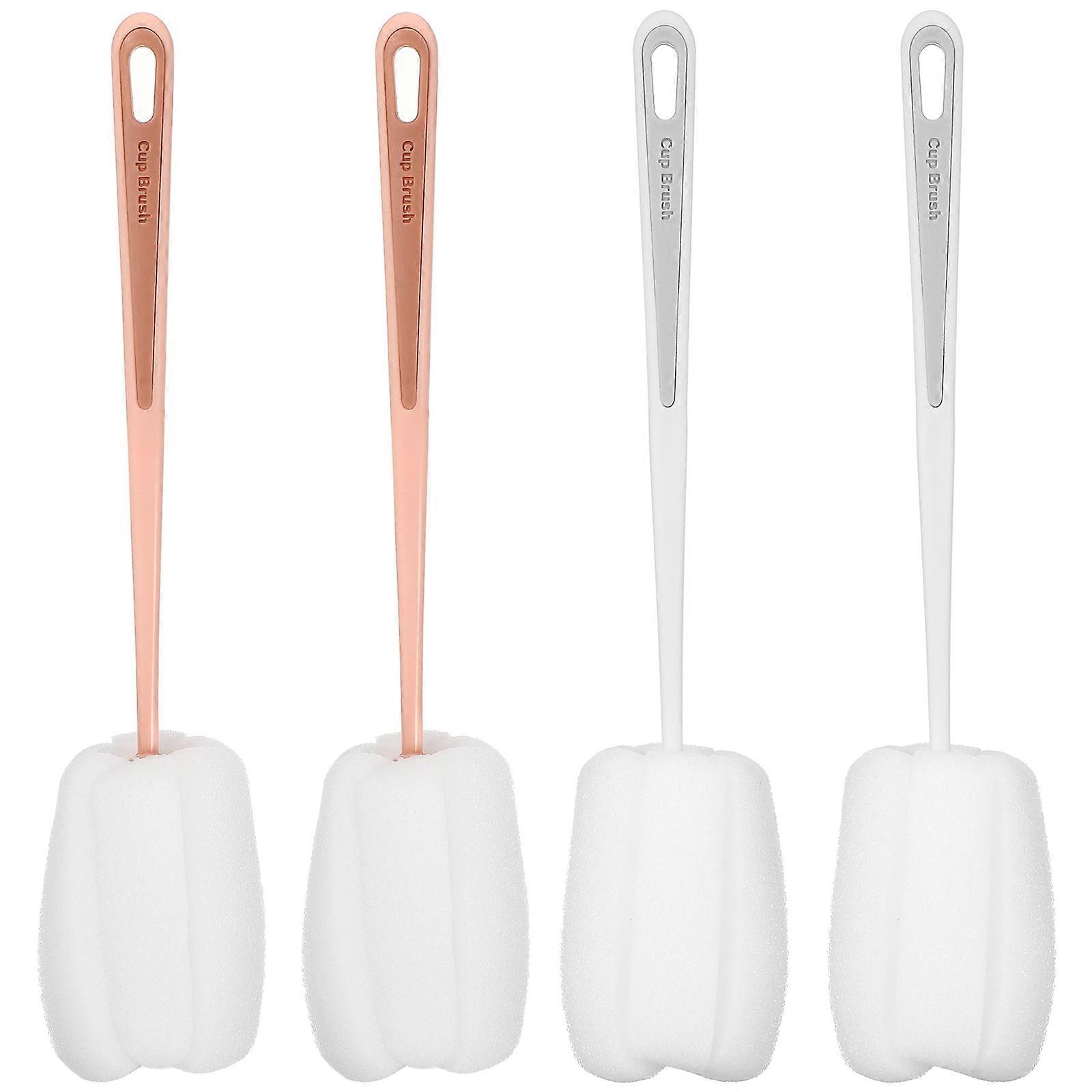 4pcs Long Handle Bottle Cleaning Brush with Soft Sponge Head for Gentle and Safe Washing of Cups, Bottles, and Glassware