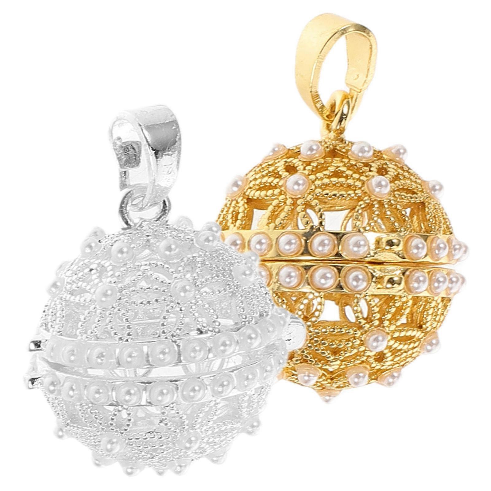 Jewelry Making Cage Charms Essential Oil Diffuser Pendant Round Pearl Bead Cages For Diy Bracelet Birthday 2Pcs