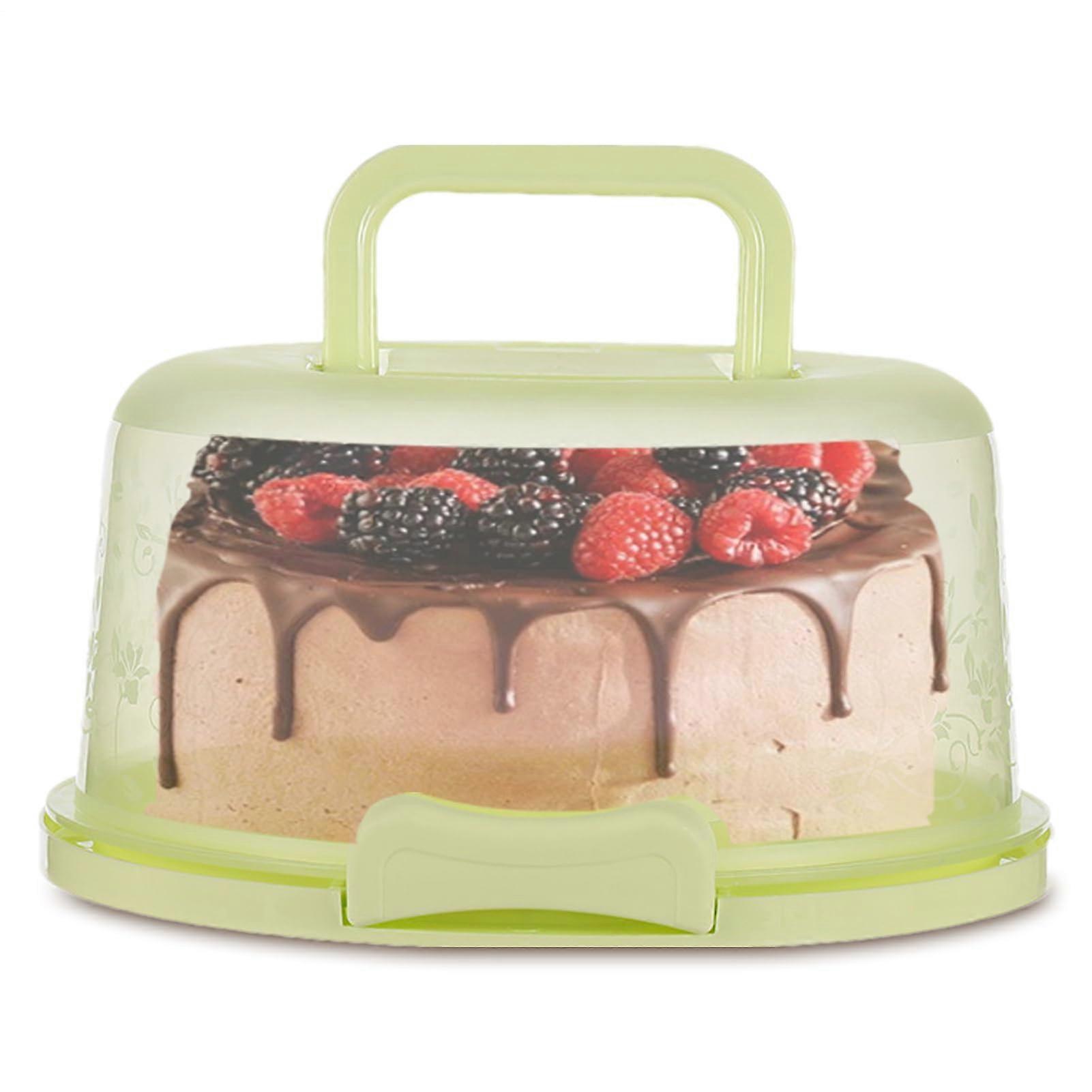 Green Plastic Round Cake Carrier with Lid and Handle Dustproof,
