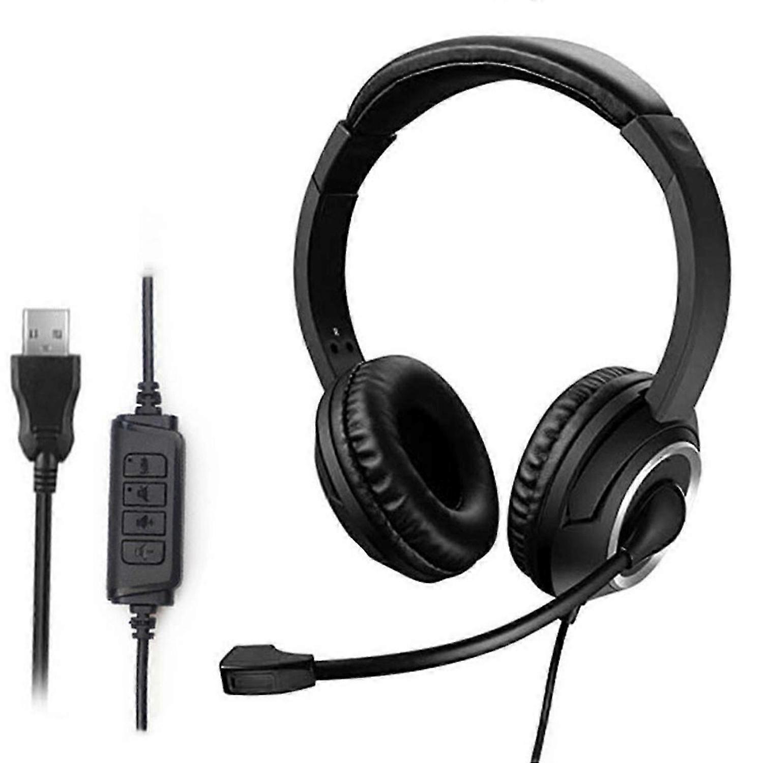 Wired USB Headset Call Center Headset with Microphone Game Noise Canceling Over-Ear Headphones for C