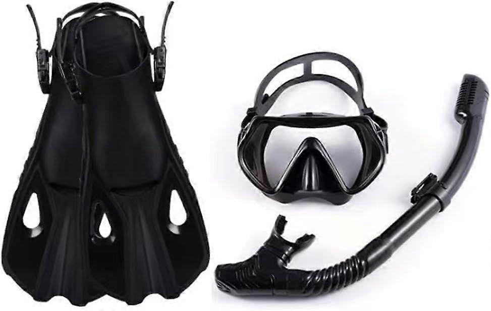 Snorkel Set with Fins, Adventure Set, Snorkel Set Tonga Fins, Snorkel Equipment in Travel Size, Snorkeling and Diving, Adults, Unisex Black L
