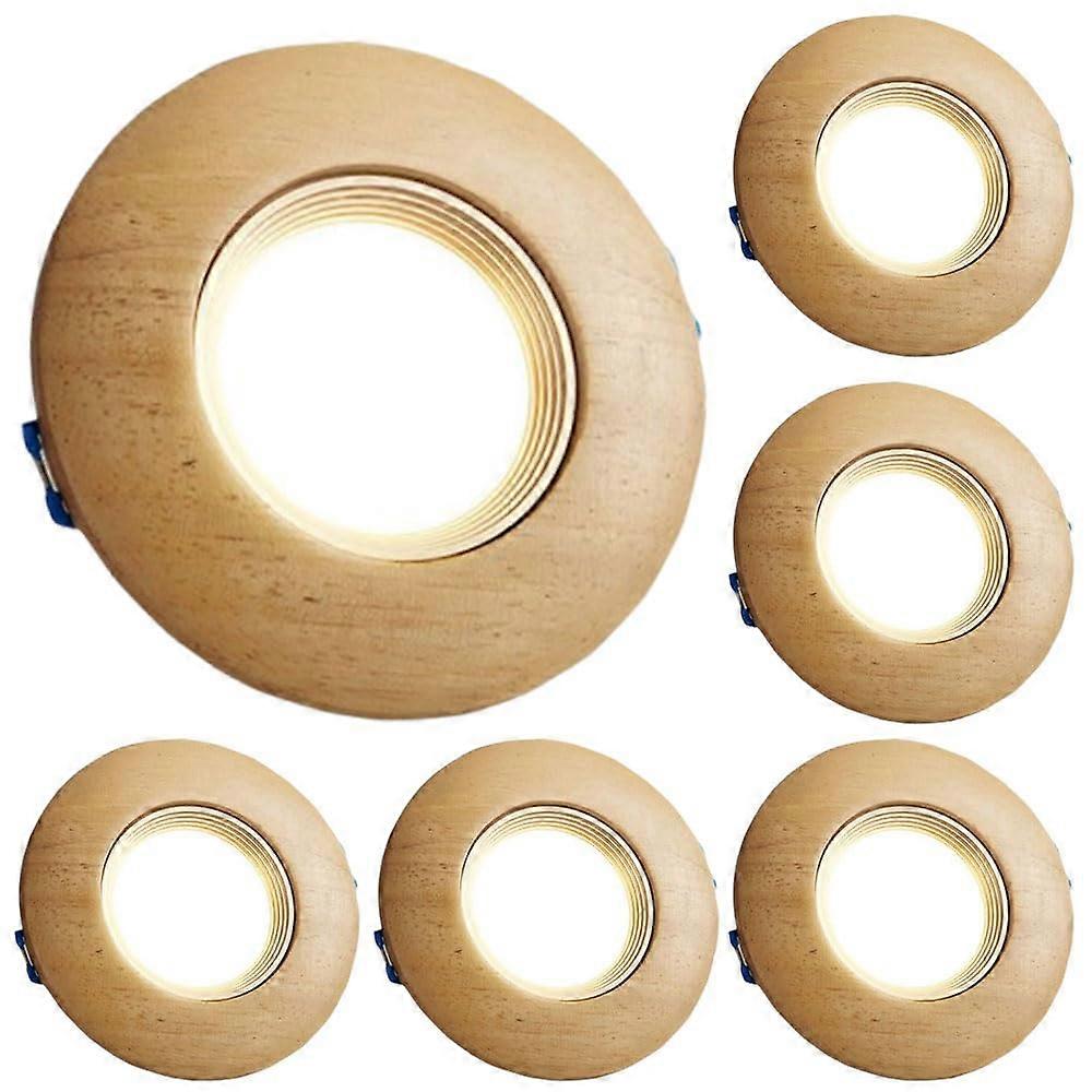 Recessed Ceiling Downlamp Pack of 6 Dimmable LED Lights with Wood Grain Finish for Modern Chinese Home Decor