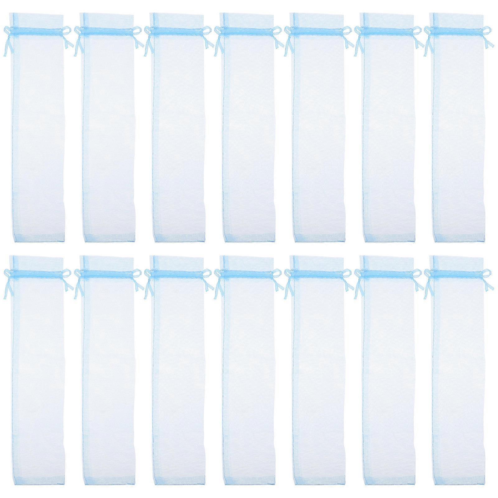 50pcs Light Blue Mesh Drawstring Bags, Breathable Handheld Pouches for Small Items, Multi Functional Storage for Hand Fans & Folding Fans