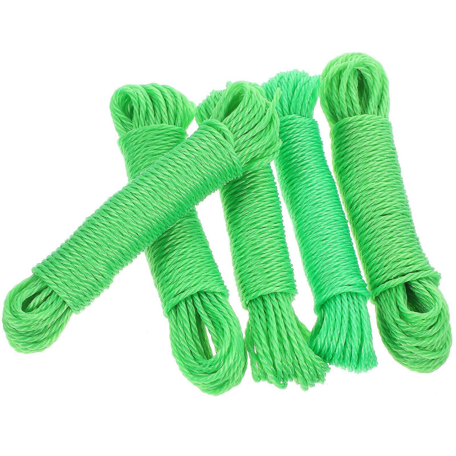 Nylon Non-slip Windproof Clothesline Rope for Outdoor Clothes Drying 5pcs Green