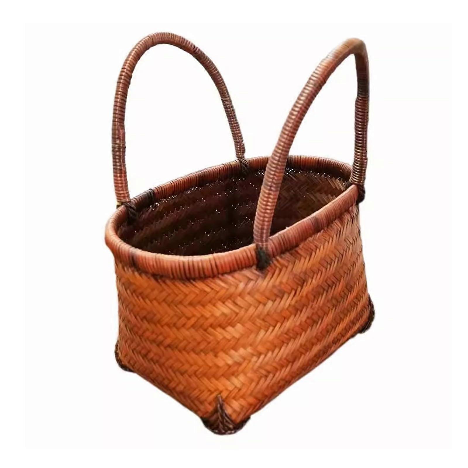 Woven basket, picnic basket, outdoor basket with, comfortable handles, suitable for picnics, shopping (Medium)