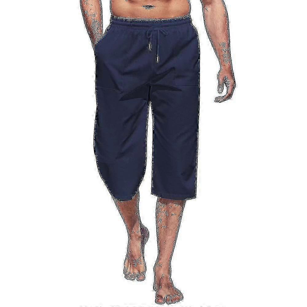 Elastic Waist 3/4 Shorts for Men Loose Yoga Trousers