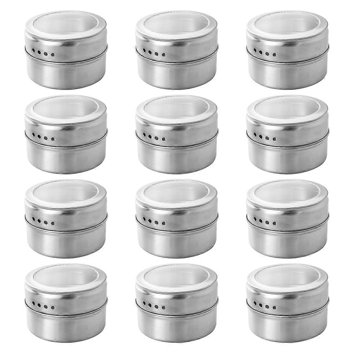 Multi-Purpose Magnetic Tins Clear Lid Refrigerator Organization Silver Material Twist-Top Lids 12Set