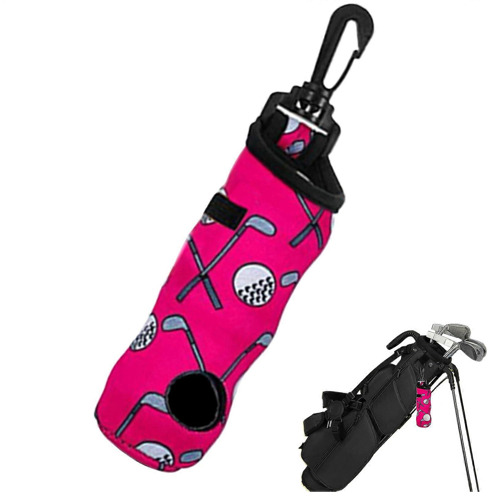 Golf ball bag with keychains, lightweight accessory with 3tee capacity, pink.