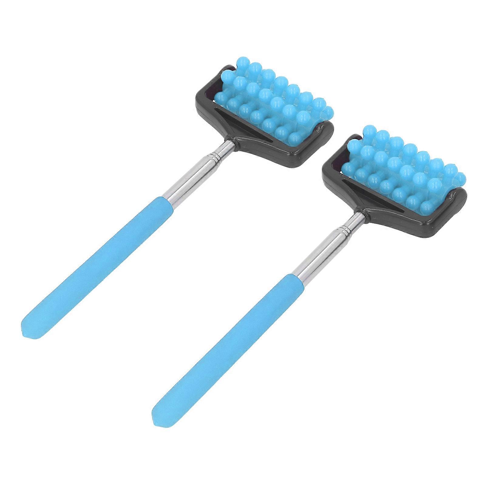 2pcs Telescopic Back Massage Roller Relieve Fatigue Adjustable Back Head Arm Scratch Roller for Relaxing Blue