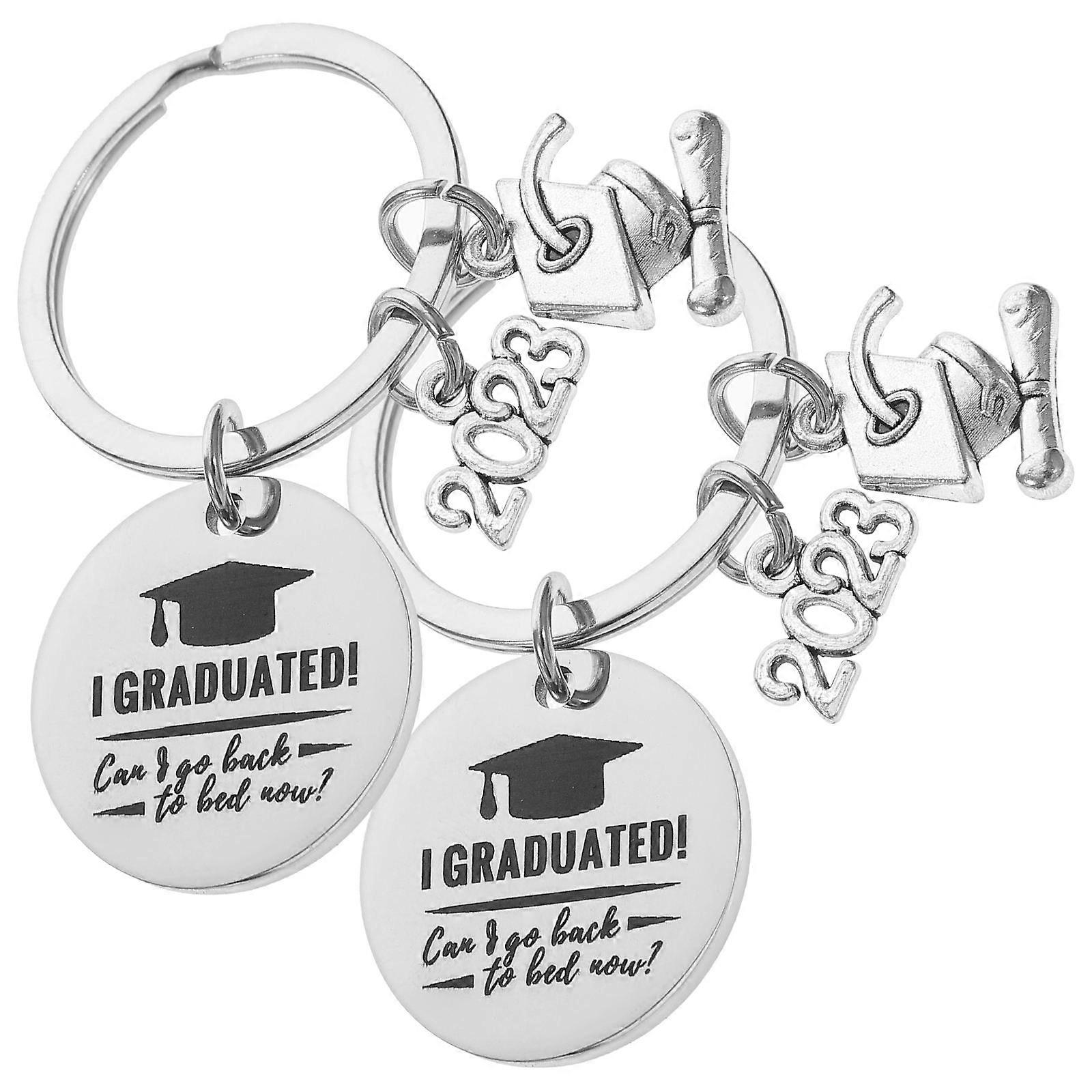 Stainless Steel Keyring Commemorative Key Arrangement Graduation Season Simple and Practical 2.4×1.2×0.4in 2Pcs